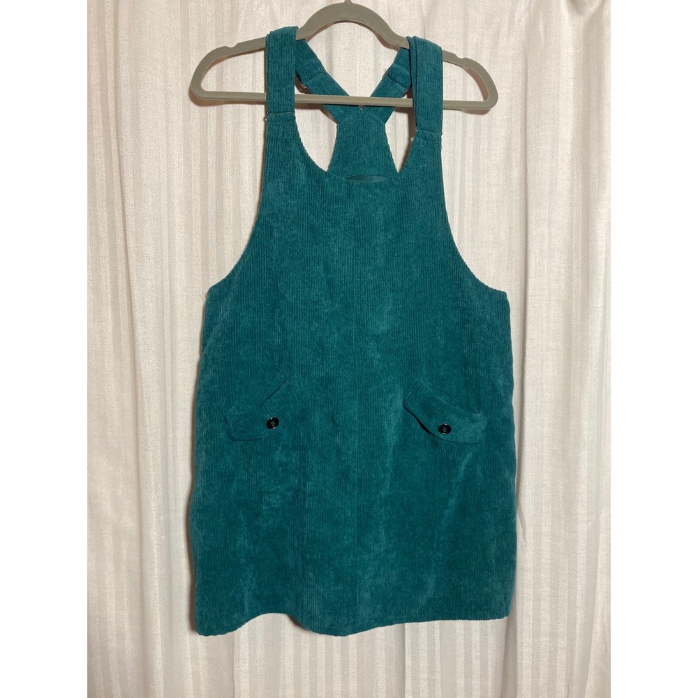ModCloth Teal Green Corduroy Pinafore Jumper Dress Adjustable Straps L Y2K 90s